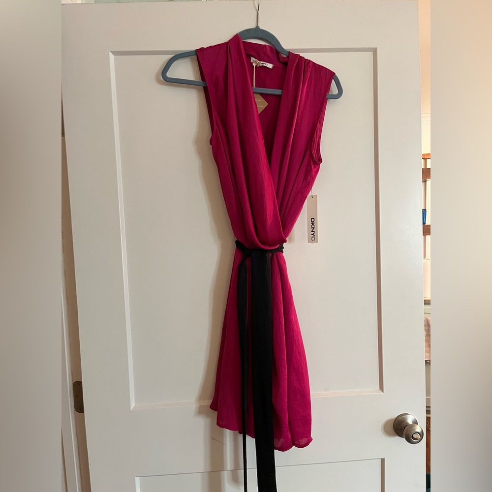 DKNYC Fuchsia and Black Asymmetrical Dress